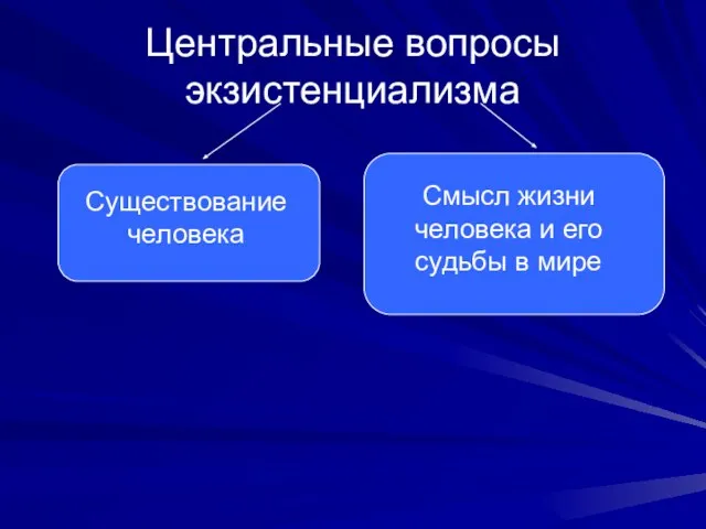 Центральные вопросы экзистенциализма Существование человека Смысл жизни человека и его судьбы в мире