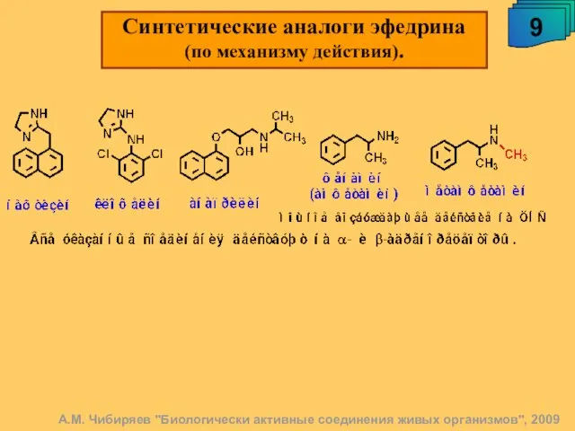 Синтетические аналоги эфедрина (по механизму действия). 9 А.М. Чибиряев "Биологически активные соединения живых организмов", 2009