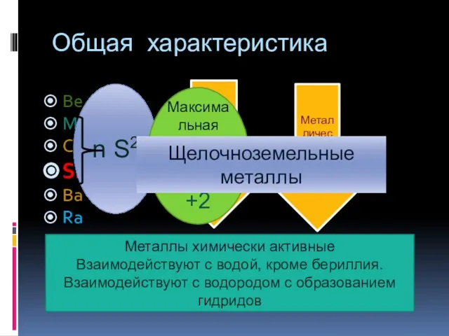 Общая характеристика Be Mg Ca Sr Ba Ra Радиус атома Металлические свойства