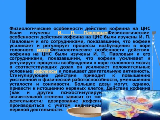 Физиологические особенности действия кофеина на ЦНС были изучены И. П. ПавловымФизиологические особенности