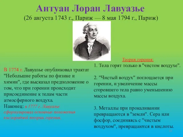 Антуан Лоран Лавуазье (26 августа 1743 г., Париж — 8 мая 1794