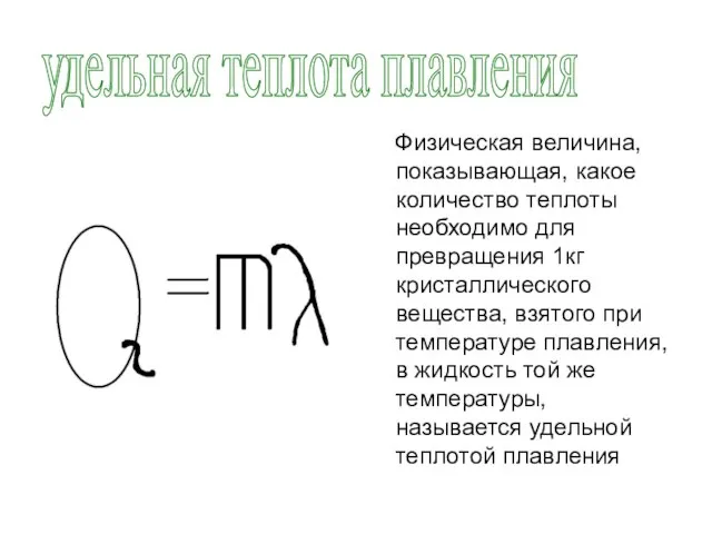 Физическая величина, показывающая, какое количество теплоты необходимо для превращения 1кг кристаллического вещества,