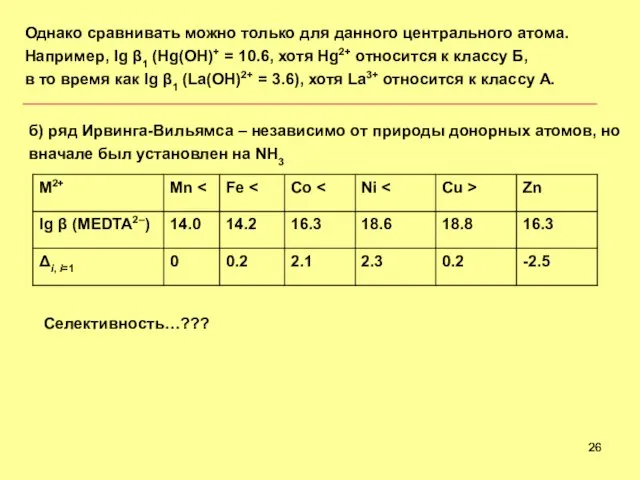 Однако сравнивать можно только для данного центрального атома. Например, lg 1 (Hg(OH)+