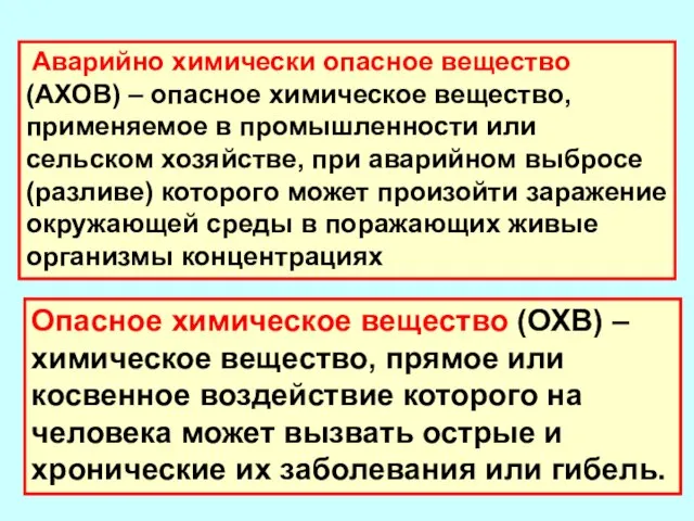 Опасное химическое вещество (ОХВ) – химическое вещество, прямое или косвенное воздействие которого