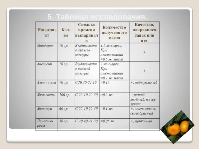 5. Таблица исследования.