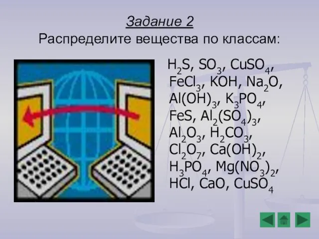 Задание 2 Распределите вещества по классам: H2S, SO3, CuSO4, FeCl3, KOH, Na2O,