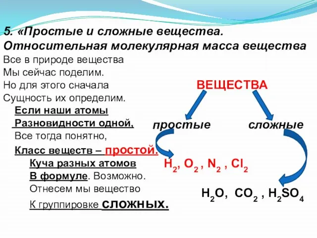 5. «Простые и сложные вещества. Относительная молекулярная масса вещества Все в природе