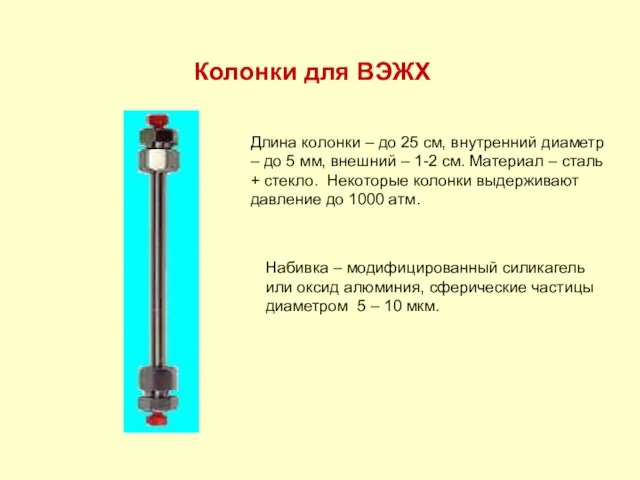 Колонки для ВЭЖХ Длина колонки – до 25 см, внутренний диаметр –