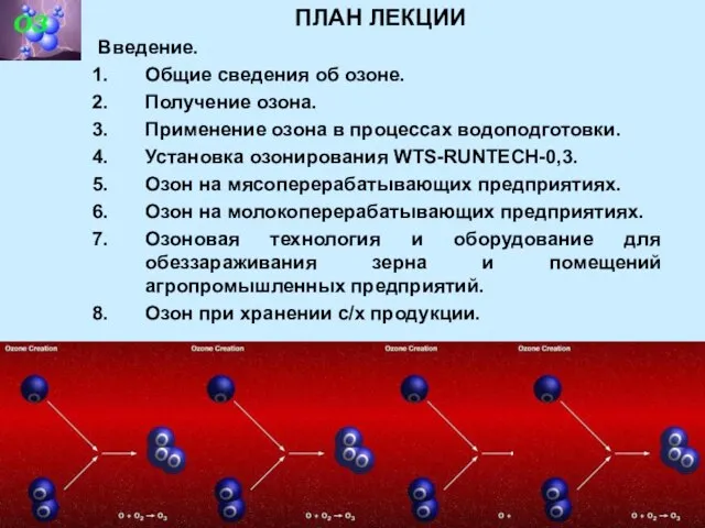 ПЛАН ЛЕКЦИИ Введение. Общие сведения об озоне. Получение озона. Применение озона в