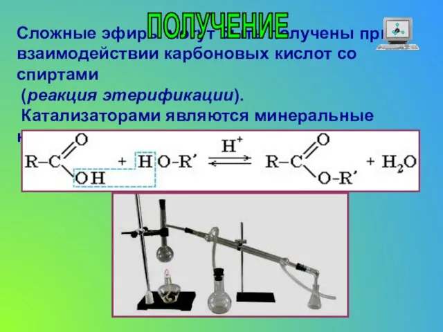 Cложные эфиры могут быть получены при взаимодействии карбоновых кислот со спиртами (реакция