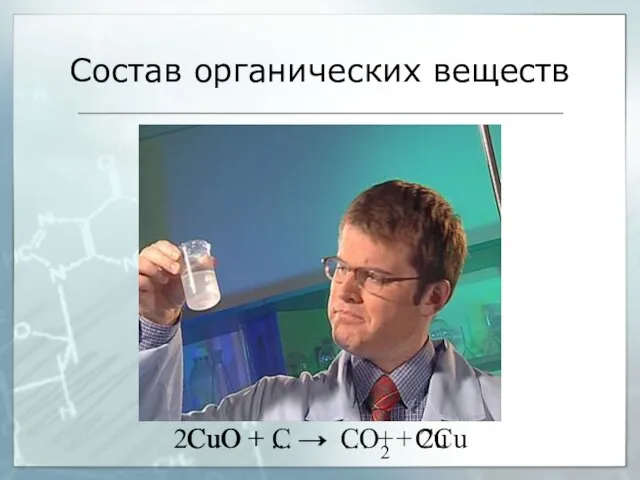 2CuO + С → CO2 + 2Cu Состав органических веществ CuO +