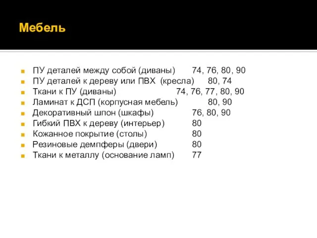 Мебель ПУ деталей между собой (диваны) 74, 76, 80, 90 ПУ деталей