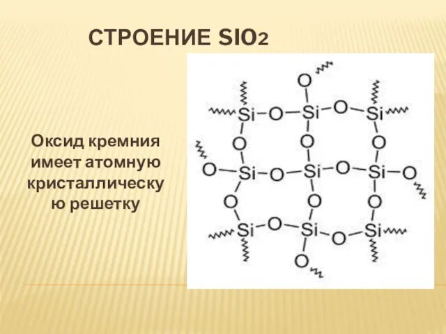 СТРОЕНИЕ SiO2 Оксид кремния имеет атомную кристаллическую решетку