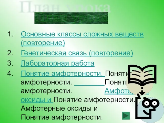 Основные классы сложных веществ (повторение) Генетическая связь (повторение) Лабораторная работа Понятие амфотерности.