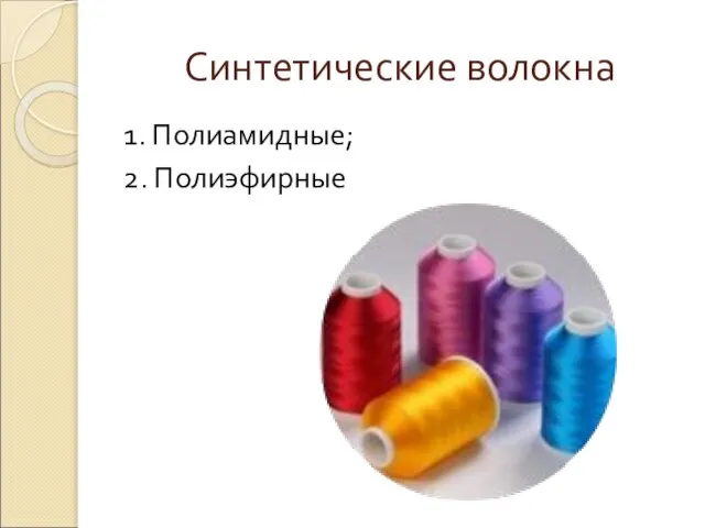 Синтетические волокна 1. Полиамидные; 2. Полиэфирные