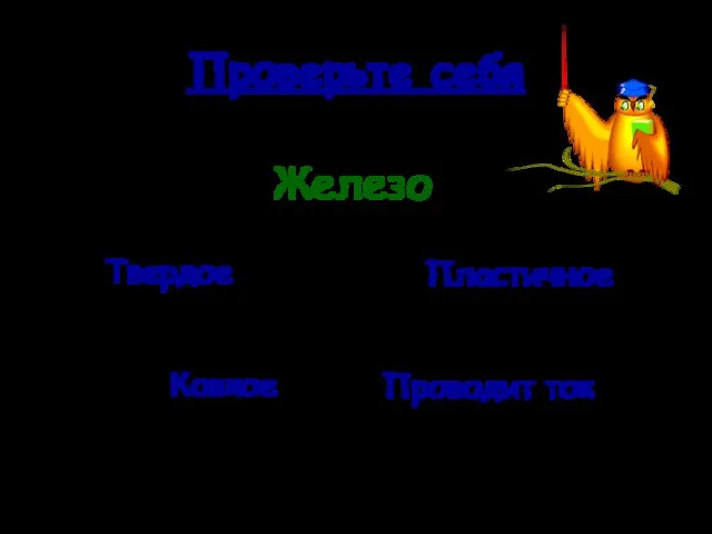 Проверьте себя Железо Твердое Пластичное Ковкое Проводит ток