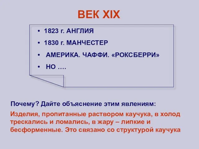 ВЕК XIX Почему? Дайте объяснение этим явлениям: Изделия, пропитанные раствором каучука, в