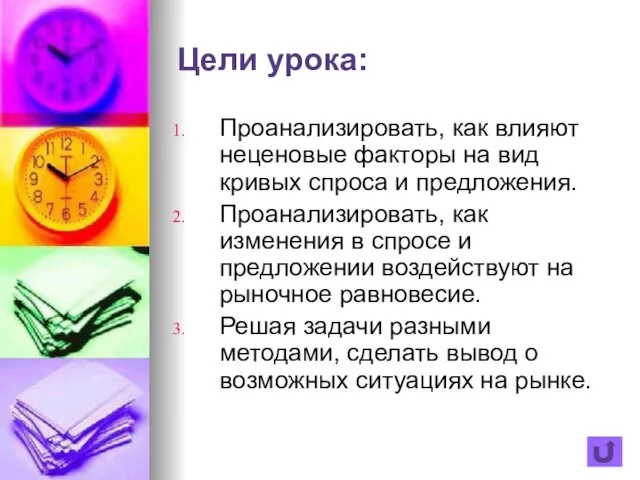 Цели урока: Проанализировать, как влияют неценовые факторы на вид кривых спроса и