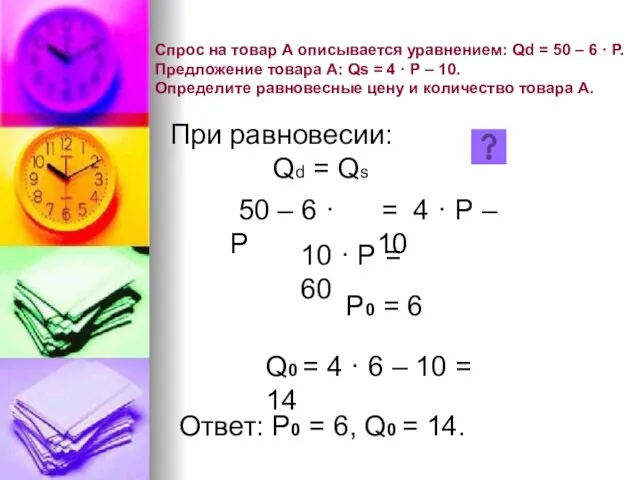 50 – 6 · Р = 4 · Р – 10 Спрос