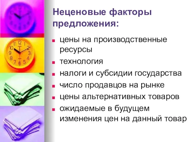 Неценовые факторы предложения: цены на производственные ресурсы технология налоги и субсидии государства