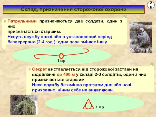 26 Склад, призначення сторожової охорони Патрульними призначаються два солдати, один з них