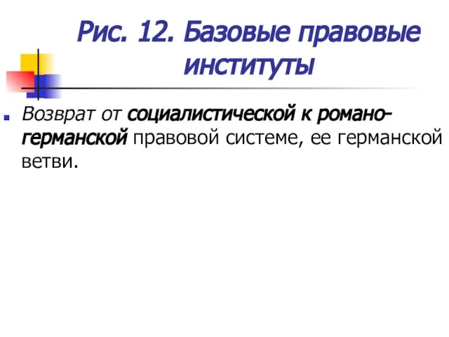 Рис. 12. Базовые правовые институты Возврат от социалистической к романо-германской правовой системе, ее германской ветви.