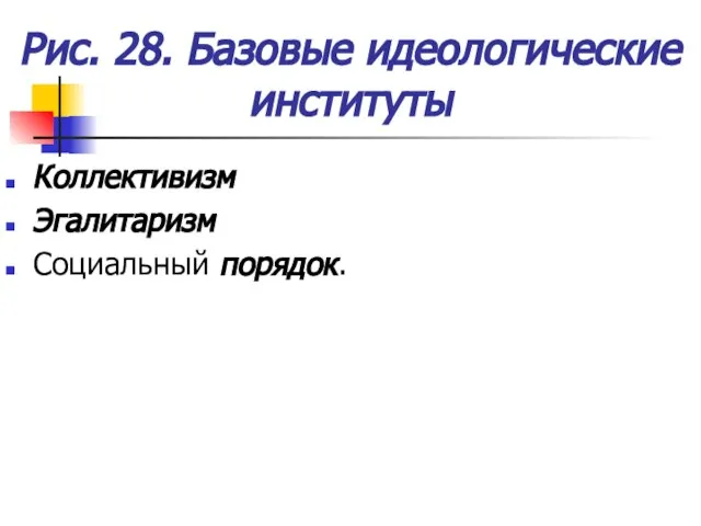 Рис. 28. Базовые идеологические институты Коллективизм Эгалитаризм Социальный порядок.