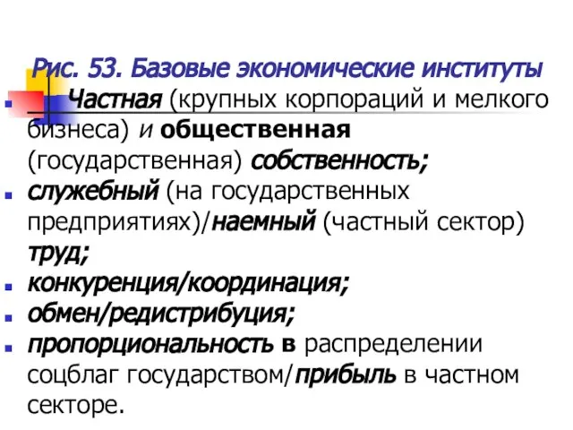 Рис. 53. Базовые экономические институты Частная (крупных корпораций и мелкого бизнеса) и