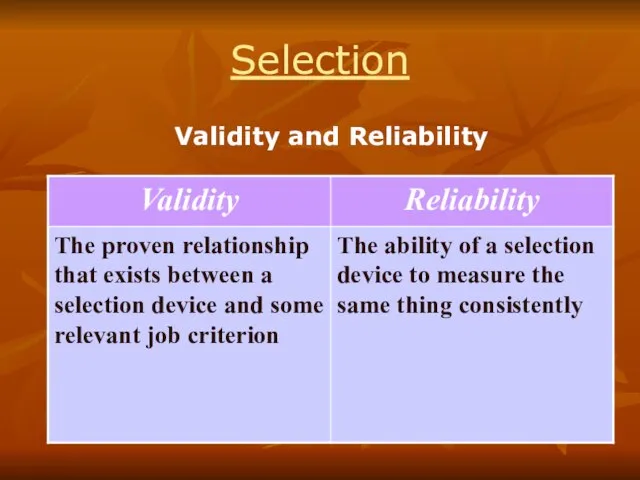 Selection Validity and Reliability