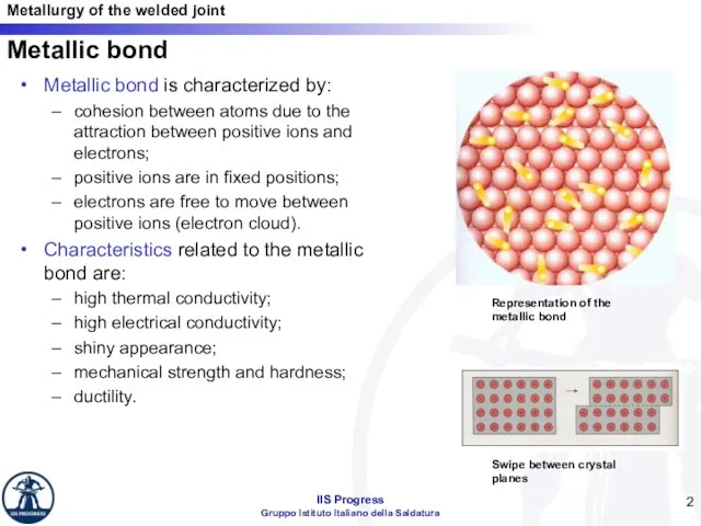 Metallic bond Metallic bond is characterized by: cohesion between atoms due to
