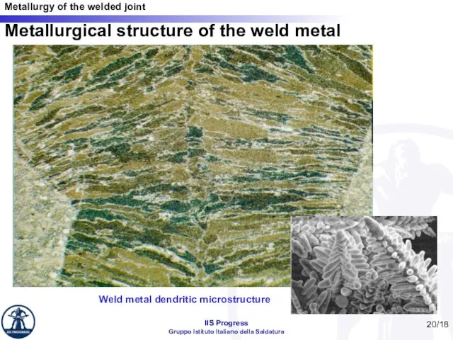 /18 Metallurgical structure of the weld metal Weld metal dendritic microstructure