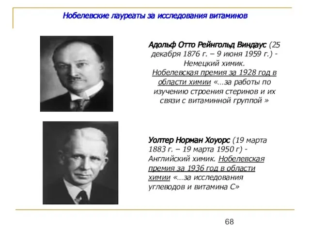 Нобелевские лауреаты за исследования витаминов Адольф Отто Рейнгольд Виндаус (25 декабря 1876