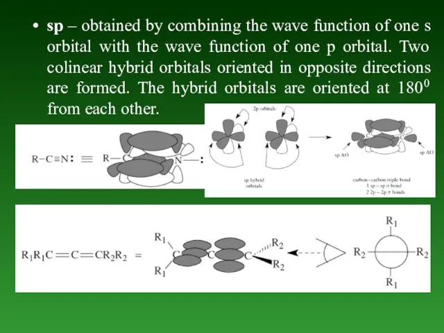 sp – obtained by combining the wave function of one s orbital