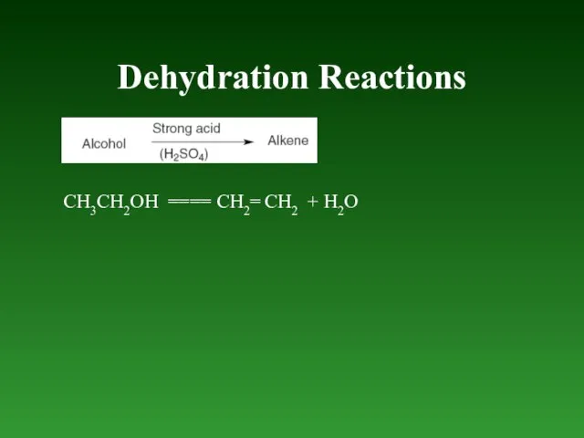 Dehydration Reactions CH3CH2OH ==== CH2= CH2 + H2O