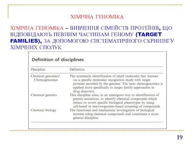 ХІМІЧНА ГЕНОМІКА ХІМІЧНА ГЕНОМІКА – ВИВЧЕННЯ СІМЕЙСТВ ПРОТЕЇНІВ, ЩО ВІДПОВІДАЮТЬ ПЕВНИМ ЧАСТИНАМ