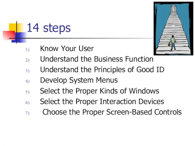 14 steps Know Your User Understand the Business Function Understand the Principles