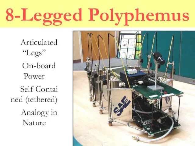 8-Legged Polyphemus Articulated “Legs” On-board Power Self-Contained (tethered) Analogy in Nature