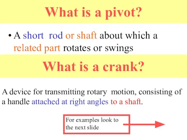 What is a pivot? A short rod or shaft about which a