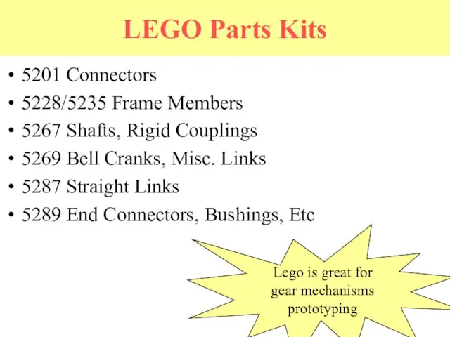 LEGO Parts Kits 5201 Connectors 5228/5235 Frame Members 5267 Shafts, Rigid Couplings