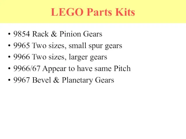 LEGO Parts Kits 9854 Rack & Pinion Gears 9965 Two sizes, small