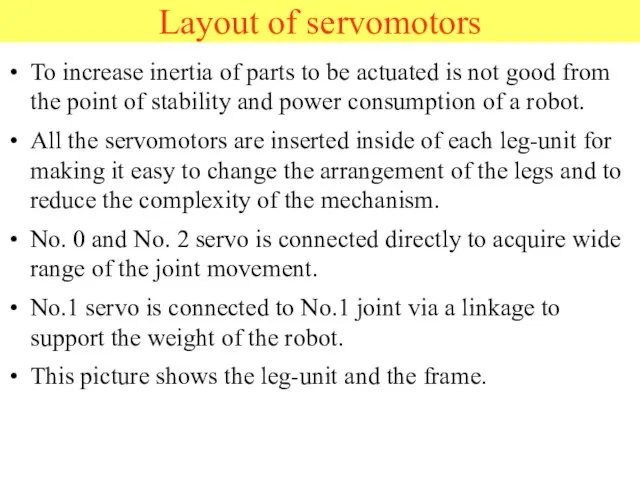 Layout of servomotors To increase inertia of parts to be actuated is
