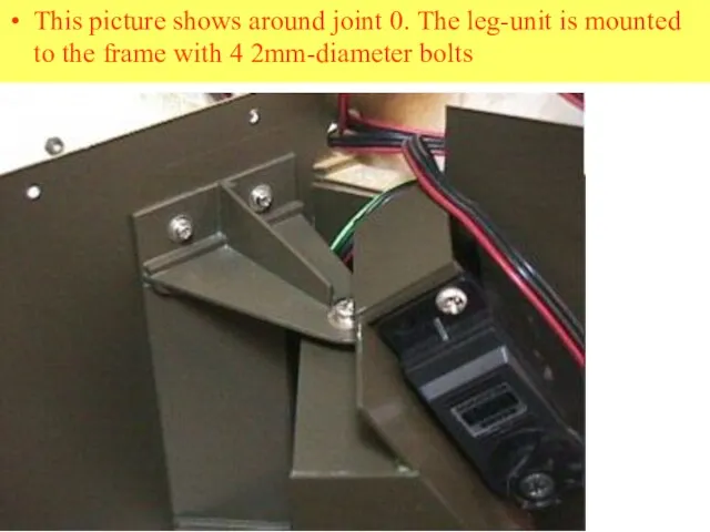 This picture shows around joint 0. The leg-unit is mounted to the
