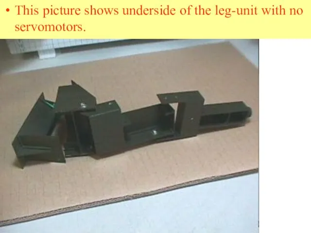 This picture shows underside of the leg-unit with no servomotors.