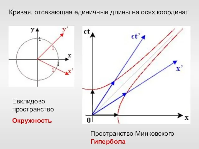 Кривая, отсекающая единичные длины на осях координат Евклидово пространство Окружность Пространство Минковского Гипербола
