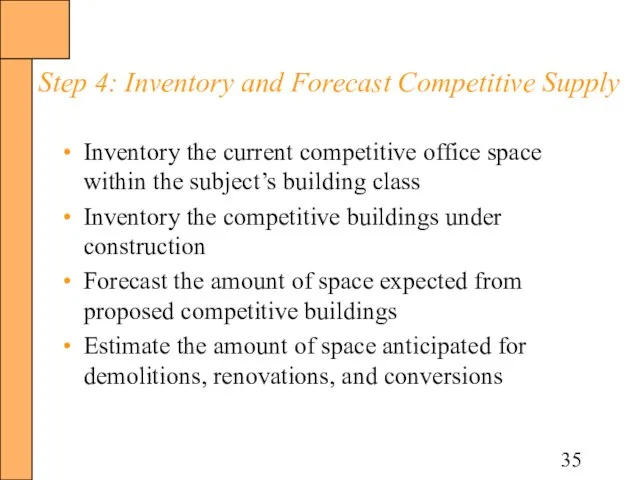 Step 4: Inventory and Forecast Competitive Supply Inventory the current competitive office