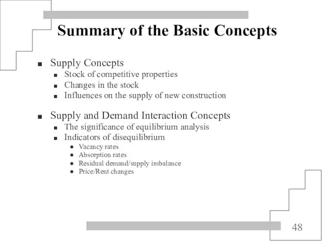 Summary of the Basic Concepts Supply Concepts Stock of competitive properties Changes