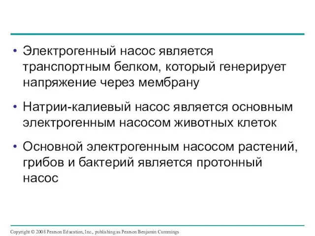 Электрогенный насос является транспортным белком, который генерирует напряжение через мембрану Натрии-калиевый насос