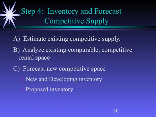 Step 4: Inventory and Forecast Competitive Supply A) Estimate existing competitive supply.