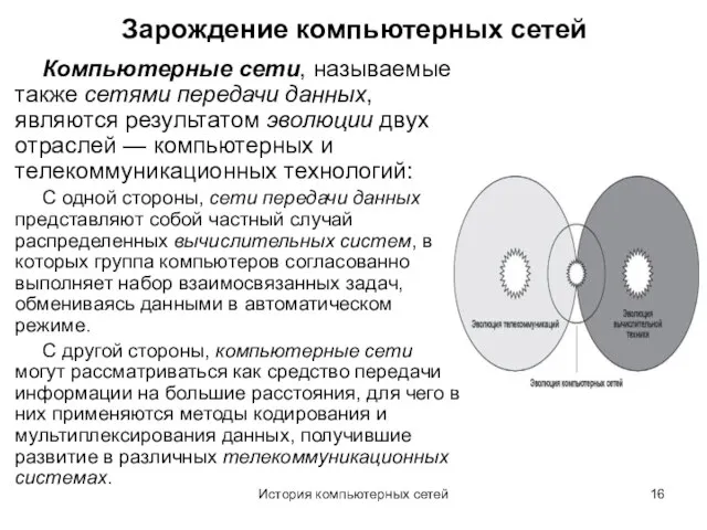 История компьютерных сетей Зарождение компьютерных сетей Компьютерные сети, называемые также сетями передачи