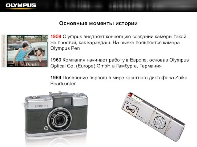 Основные моменты истории 1959 Olympus внедряет концепцию создании камеры такой же простой,